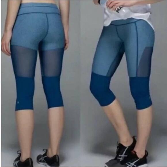 Lululemon Training Tough Crop Mesh Leggings Poseidon Blue SZ 6 - Picture 12 of 12